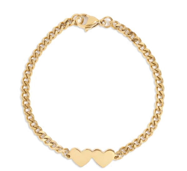 2 Hearts on Curb Chain Bracelet