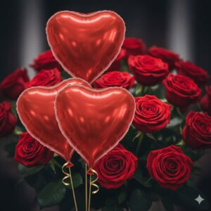 3 heart-shaped helium balloons